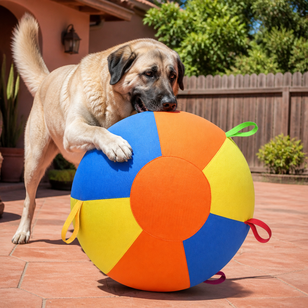 Interaktiver bunter Treibball mit Griffen für Hunde – Robustes Outdoor-Trainingsspielzeug