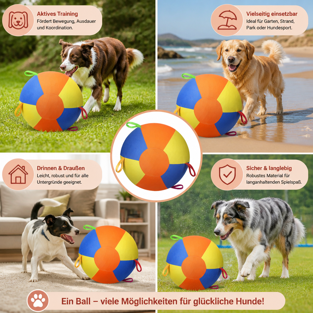 Interaktiver bunter Treibball mit Griffen für Hunde – Robustes Outdoor-Trainingsspielzeug
