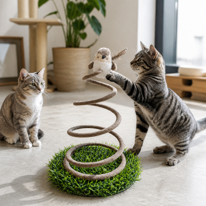 Interaktives Feder-Vogelspielzeug für Katzen mit Grasbasis