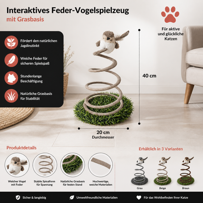 Interaktives Feder-Vogelspielzeug für Katzen mit Grasbasis