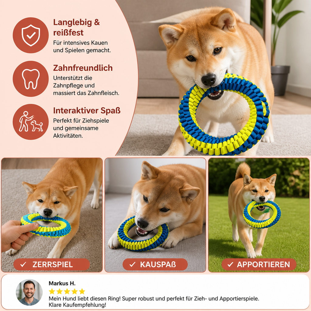 Robustes geflochtenes Ring-Zerr- & Kauspielzeug für Hunde