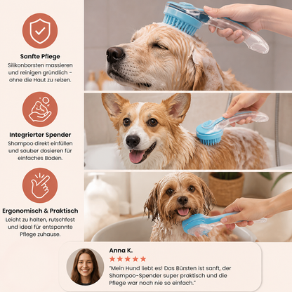 2-in-1 Silikon-Bade- und Massagebürste für Haustiere mit Shampoo-Spender