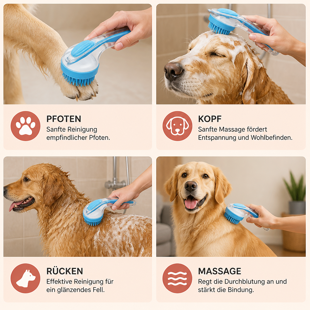 2-in-1 Silikon-Bade- und Massagebürste für Haustiere mit Shampoo-Spender