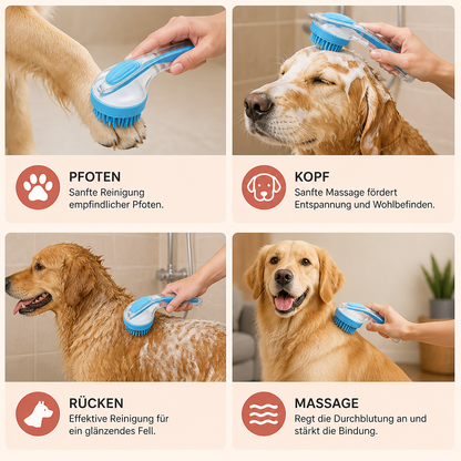 2-in-1 Silikon-Bade- und Massagebürste für Haustiere mit Shampoo-Spender