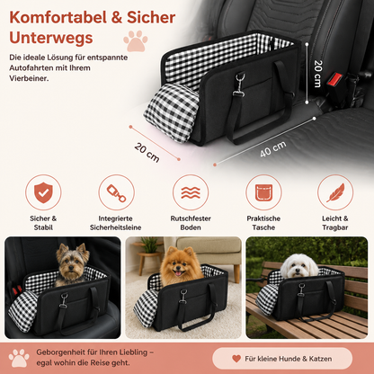 Sichere Auto-Transporttasche für kleine Hunde & Katzen mit Sicherheitsleine & rutschfestem Boden