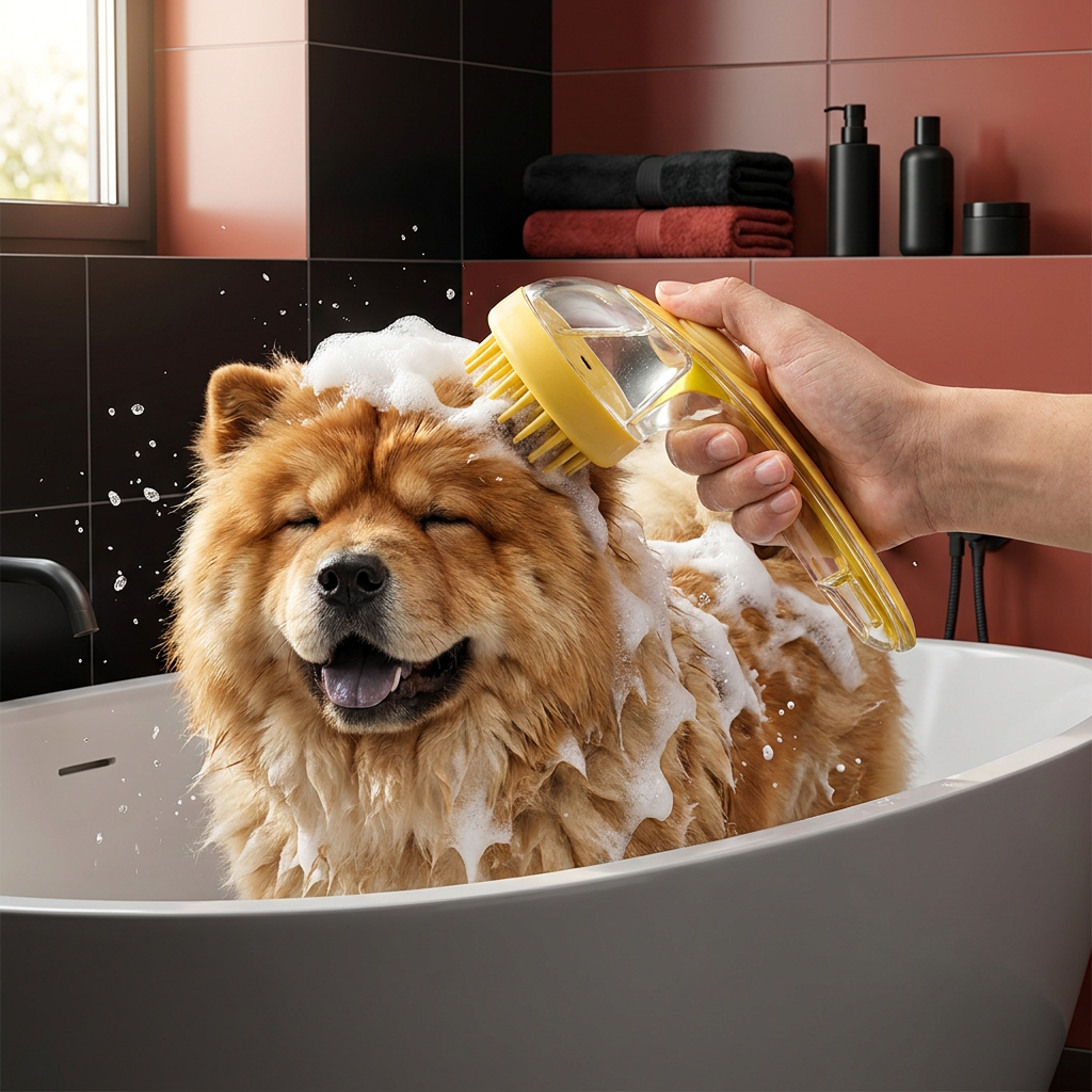 2-in-1 Silikon-Bade- und Massagebürste für Haustiere mit Shampoo-Spender