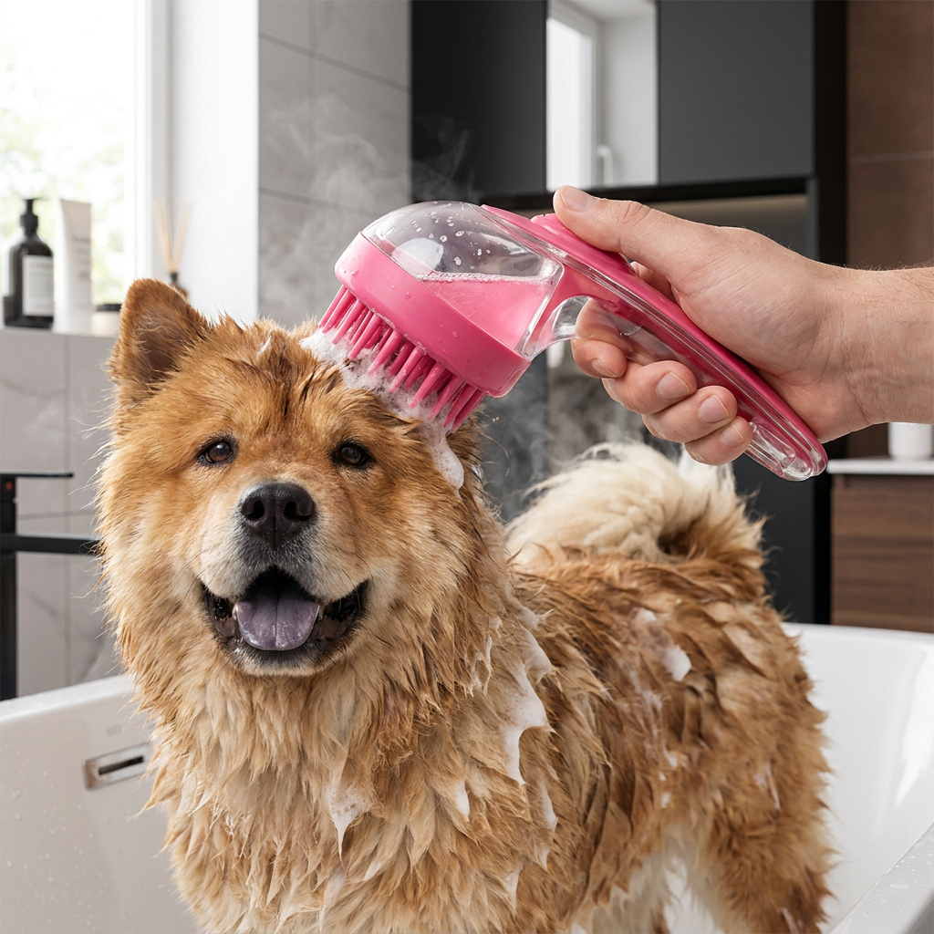 2-in-1 Silikon-Bade- und Massagebürste für Haustiere mit Shampoo-Spender