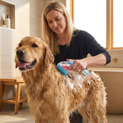 2-in-1 Silikon-Bade- und Massagebürste für Haustiere mit Shampoo-Spender