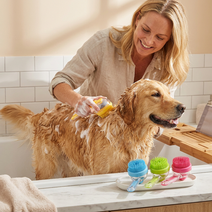2-in-1 Silikon-Bade- und Massagebürste für Haustiere mit Shampoo-Spender