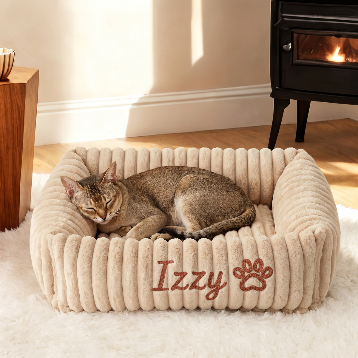 Personalisiertes, flauschiges Wolken-Katzenbett mit weicher Umrandung