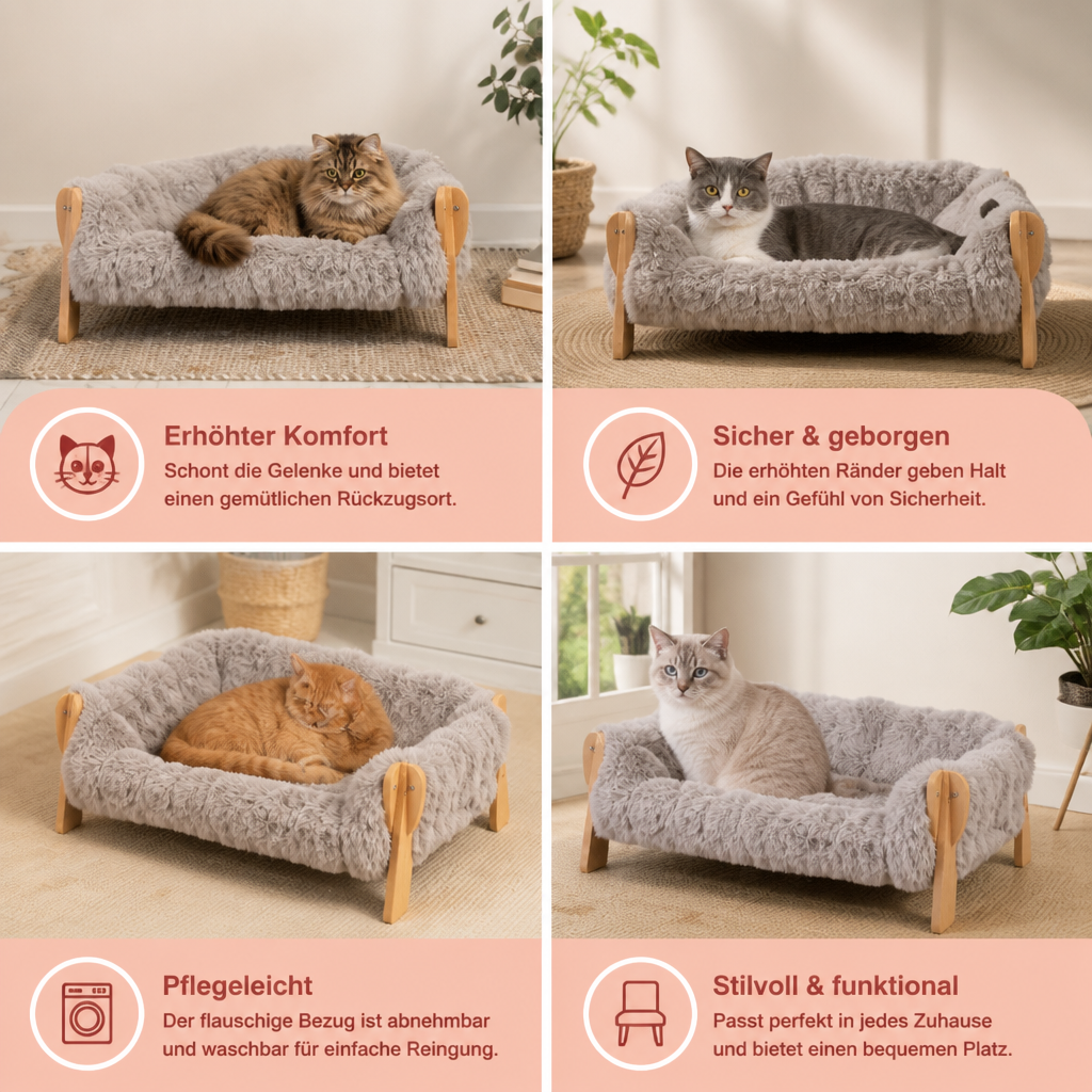 Luxuriöses, erhöhtes Katzenbett aus Massivholz