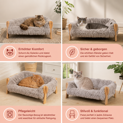 Luxuriöses, erhöhtes Katzenbett aus Massivholz