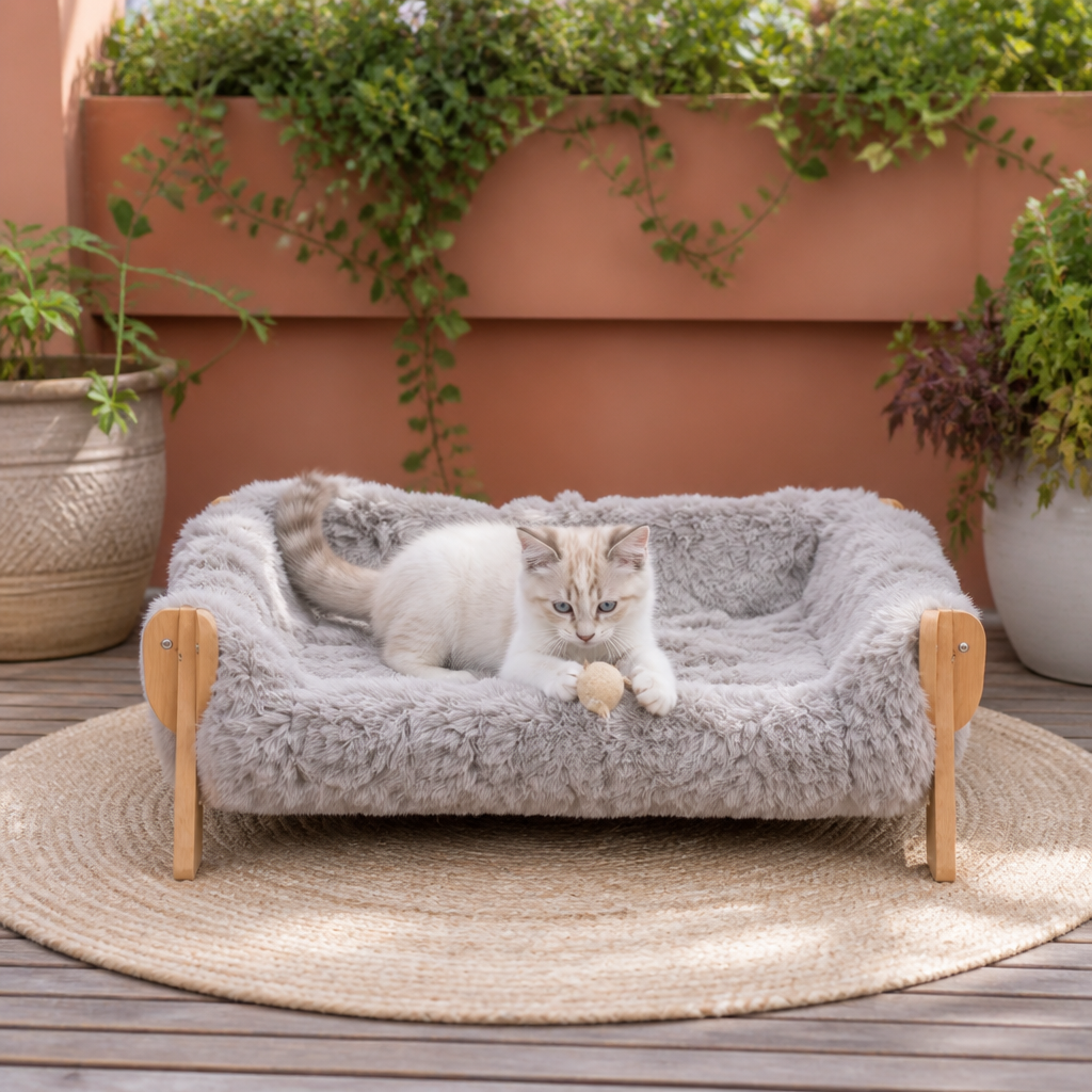 Luxuriöses, erhöhtes Katzenbett aus Massivholz