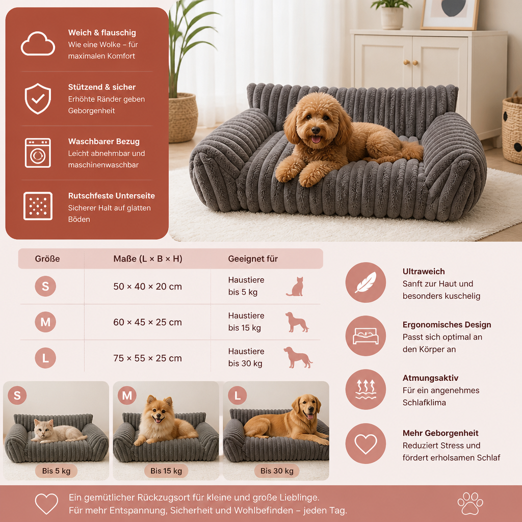 Flauschiges Wolken-Haustiersofa mit weichen Seitenpolstern & waschbarem Bezug