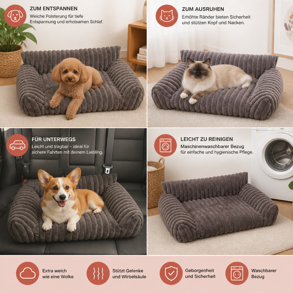 Flauschiges Wolken-Haustiersofa mit weichen Seitenpolstern & waschbarem Bezug