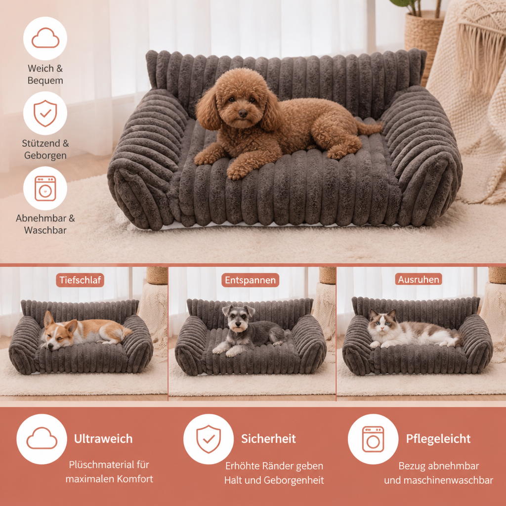 Flauschiges Wolken-Haustiersofa mit weichen Seitenpolstern & waschbarem Bezug