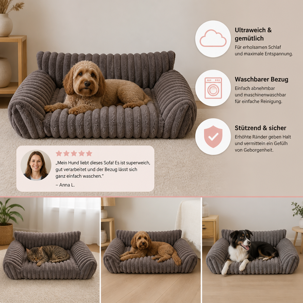 Flauschiges Wolken-Haustiersofa mit weichen Seitenpolstern & waschbarem Bezug