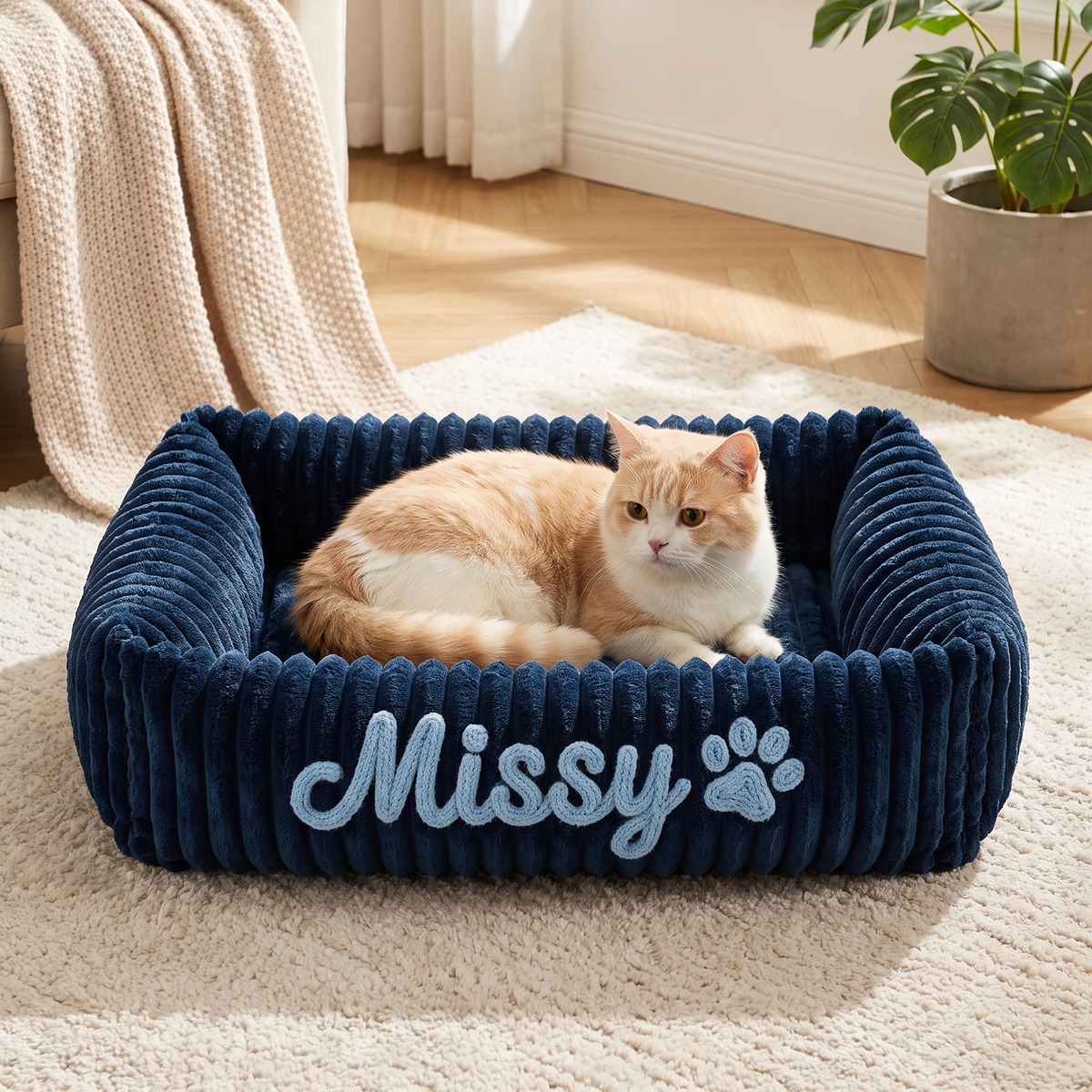 Personalisiertes, flauschiges Wolken-Katzenbett mit weicher Umrandung