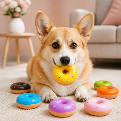 Buntes Donut-Quietschspielzeug für Hunde