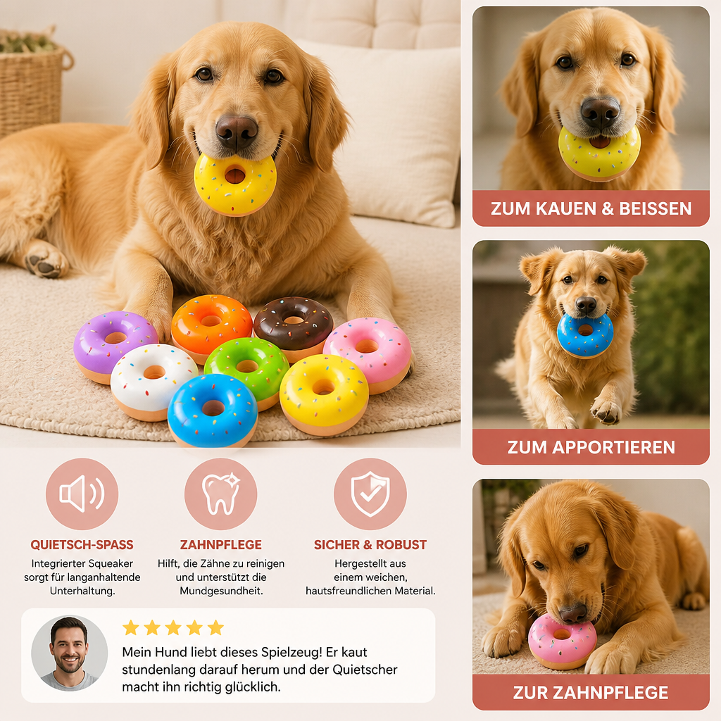 Buntes Donut-Quietschspielzeug für Hunde