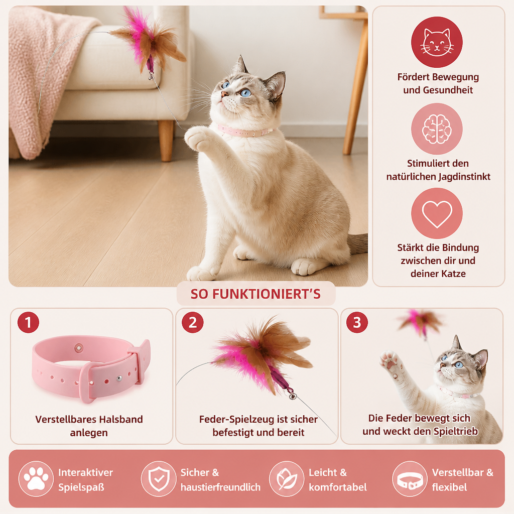 Interaktives Feder Katzenspielzeug mit Verstellbarem Halsband und Spannendem Spielspaß