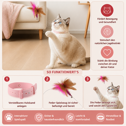 Interaktives Feder Katzenspielzeug mit Verstellbarem Halsband und Spannendem Spielspaß