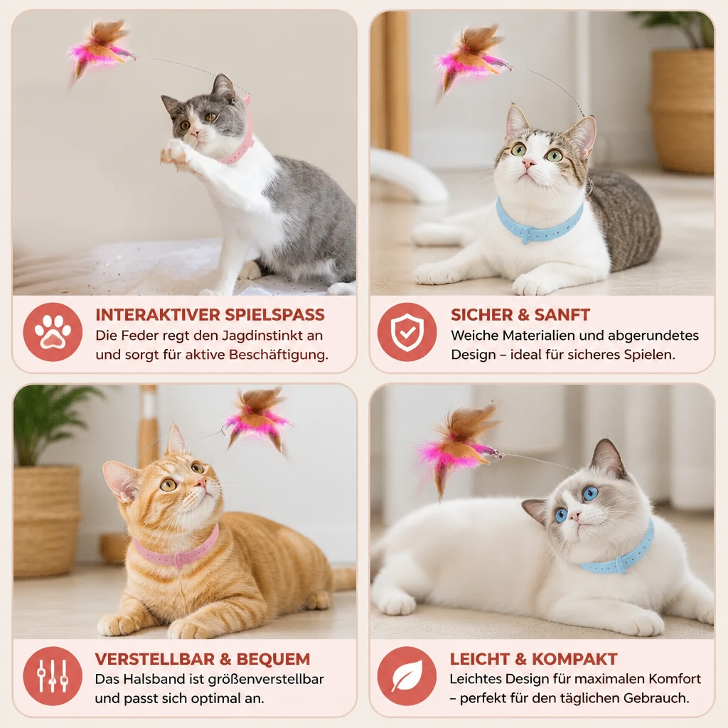 Interaktives Feder Katzenspielzeug mit Verstellbarem Halsband und Spannendem Spielspaß