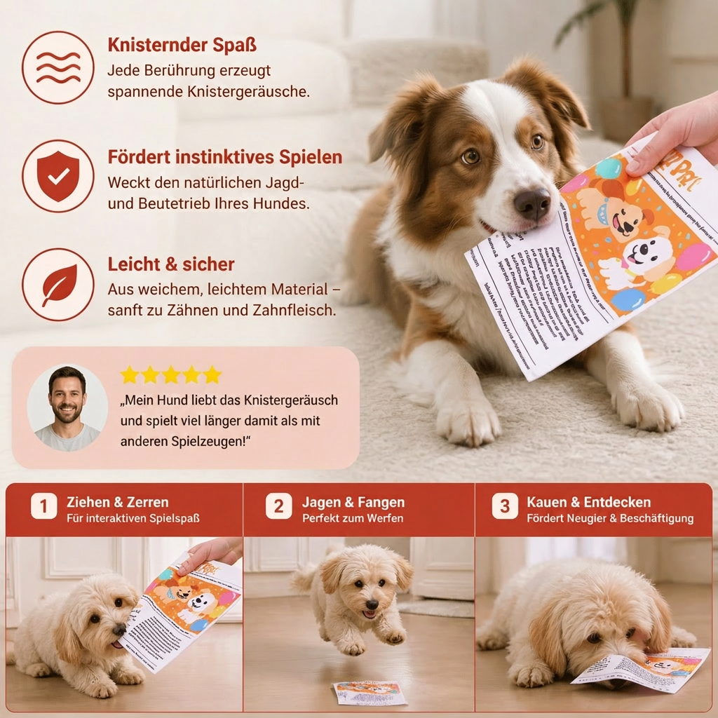 Robustes, interaktives Hundespielzeug aus knisternder Zeitung