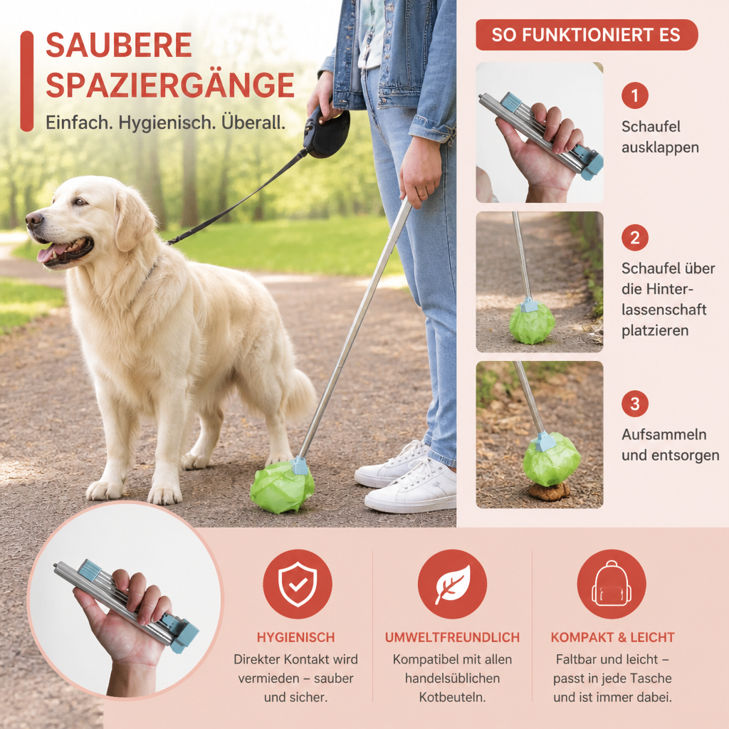 Tragbarer Hundekot Schaufel mit Ausziehbarem Griff für Saubere Spaziergänge
