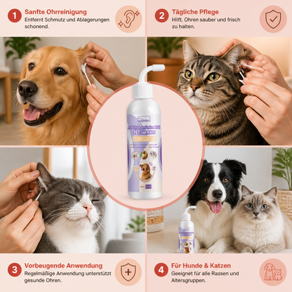 Sanfter Ohrenreiniger für Haustiere – geruchsneutrale Formel für Hunde und Katzen