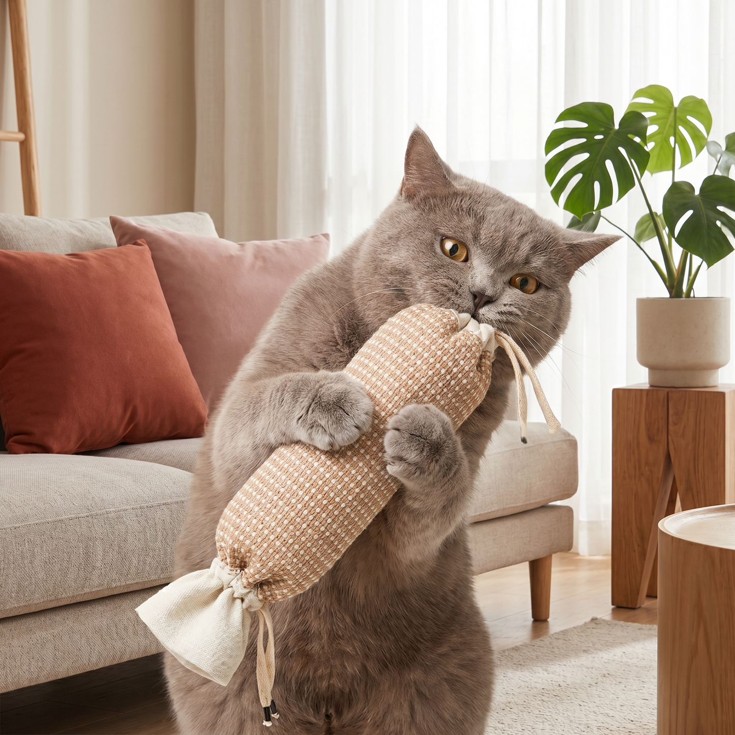 Umweltfreundliches Katzenspielzeug aus Jute mit Katzenminze – strapazierfähige interaktive Spieltasche