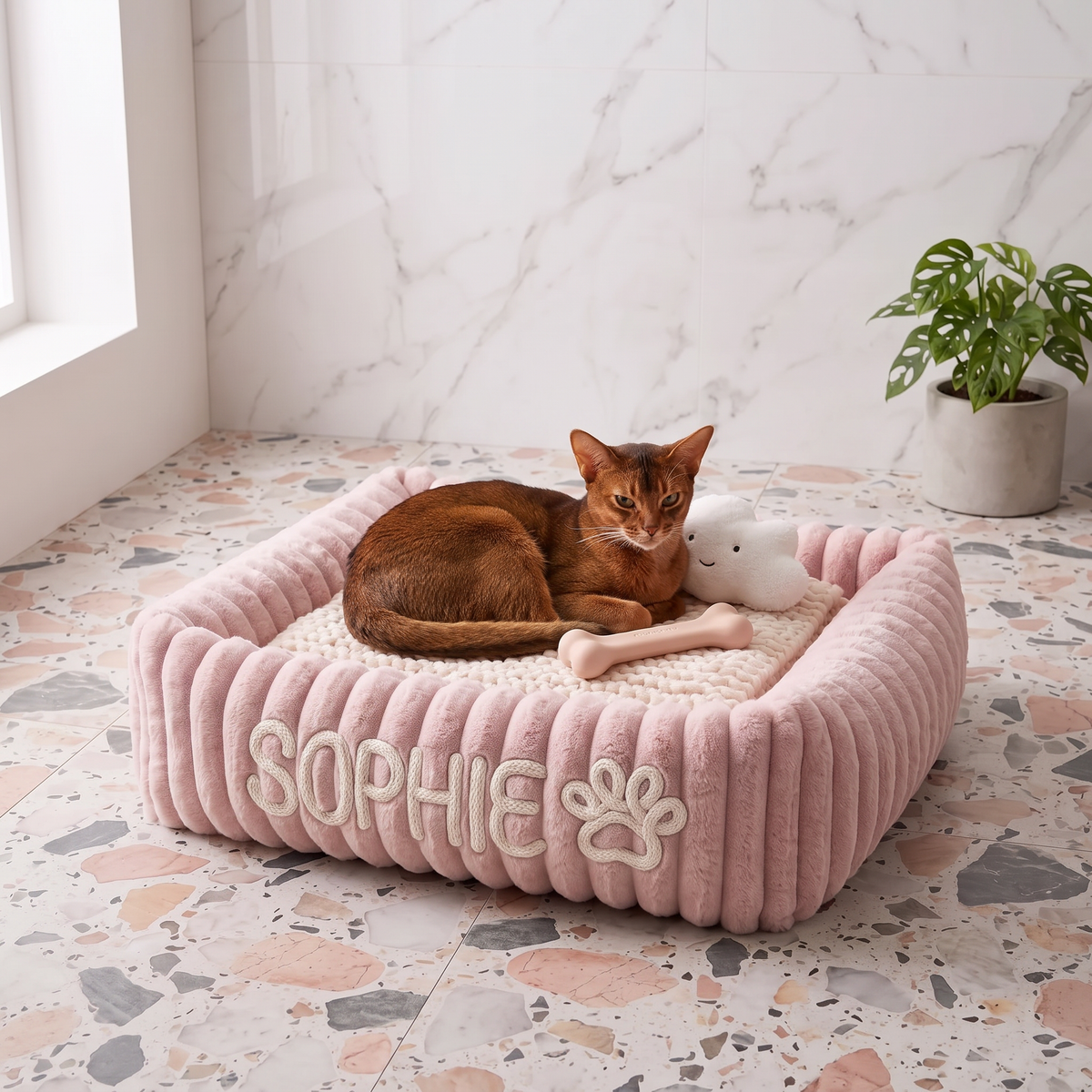 Personalisiertes, flauschiges Wolken-Katzenbett mit weicher Umrandung