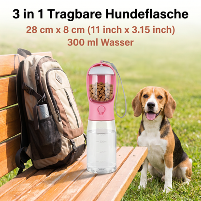 3 in 1 tragbare Hundeflasche mit Futterbehälter und Kotbeutelhalter