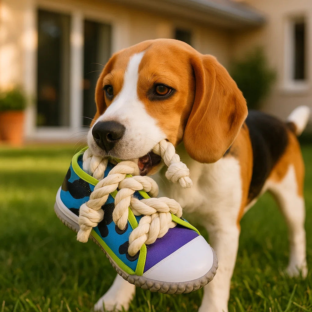 Quietsch-Slipper mit Robustem Baumwollseil – Zahnpflege & Spielspaß für Hunde