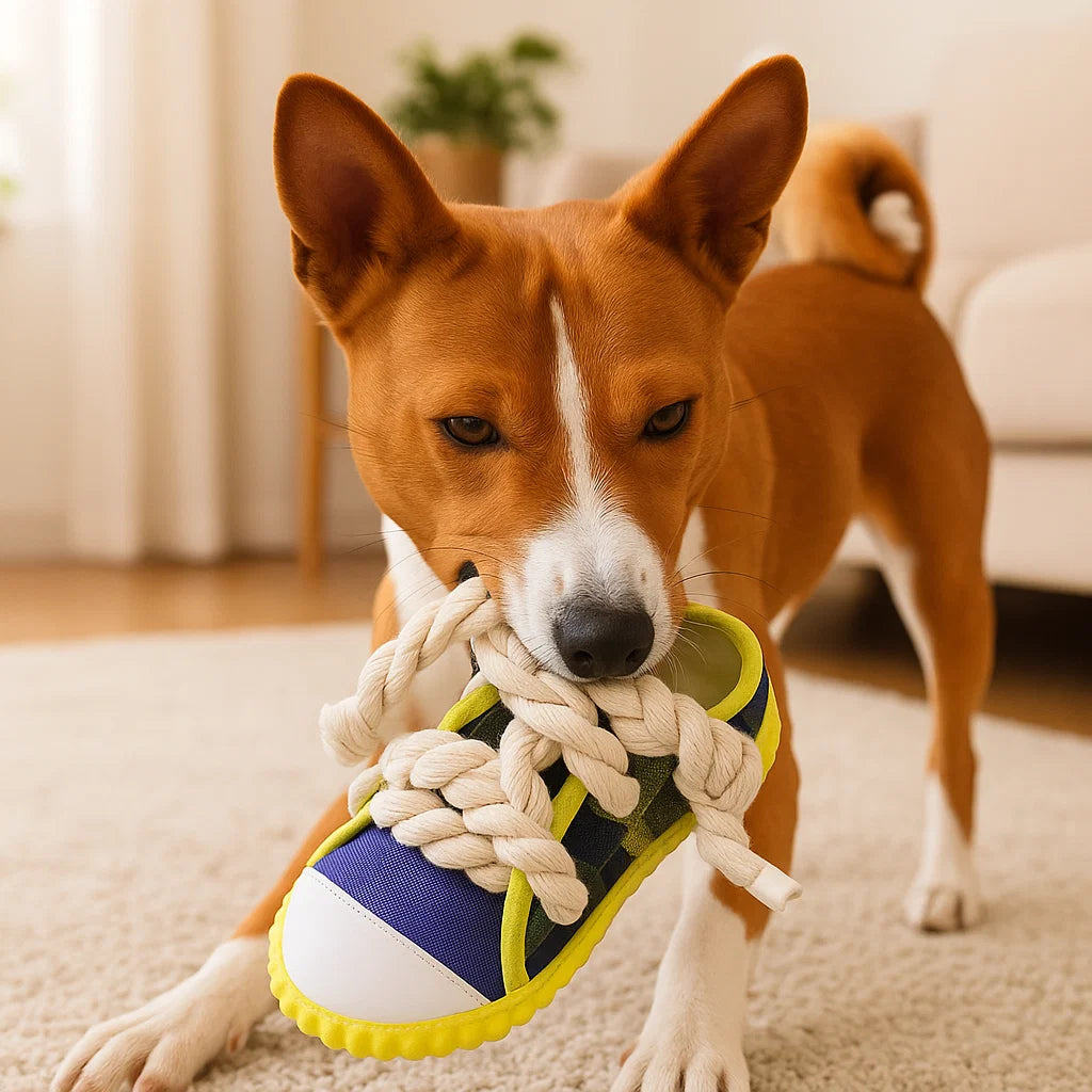Quietsch-Slipper mit Robustem Baumwollseil – Zahnpflege & Spielspaß für Hunde
