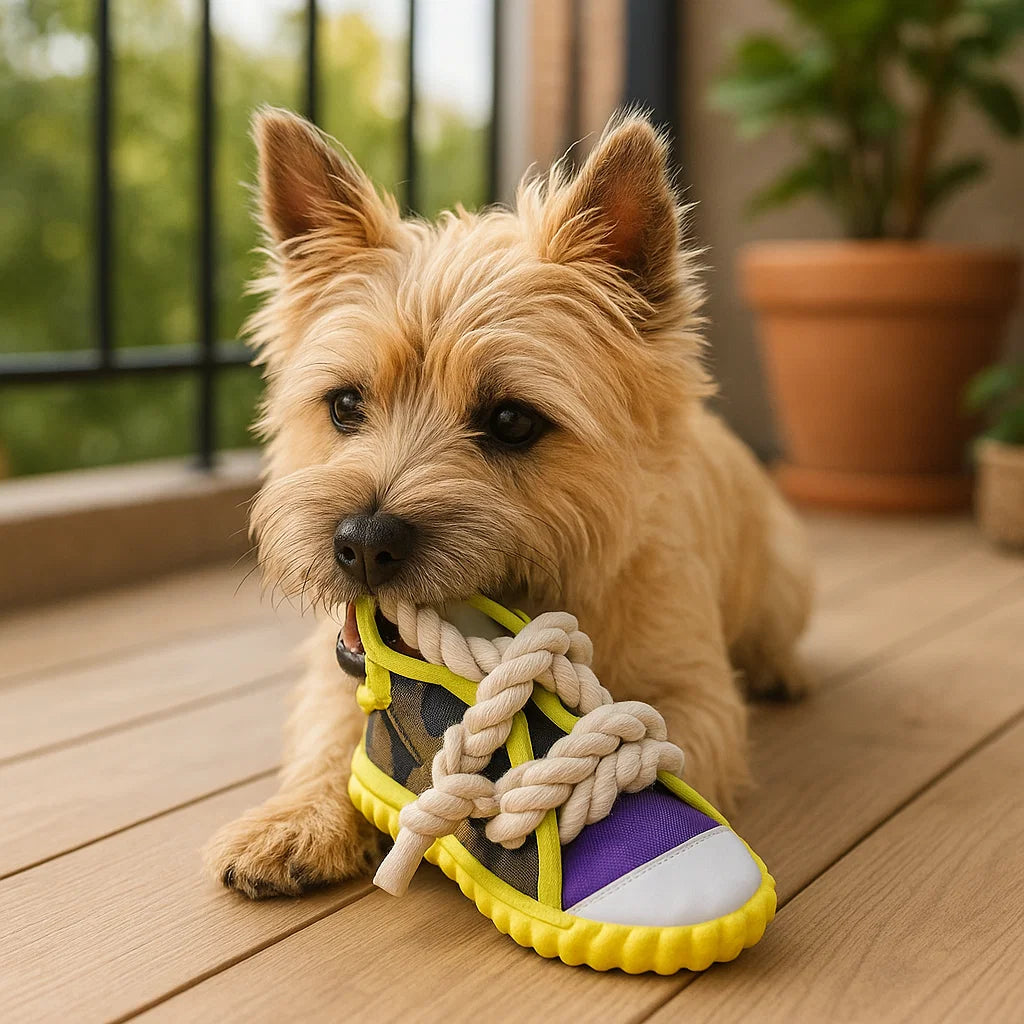Quietsch-Slipper mit Robustem Baumwollseil – Zahnpflege & Spielspaß für Hunde