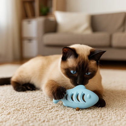 Zahnreinigender Kau- & Knabber Fisch – Interaktiver Snackspender aus Silikon für Katzen