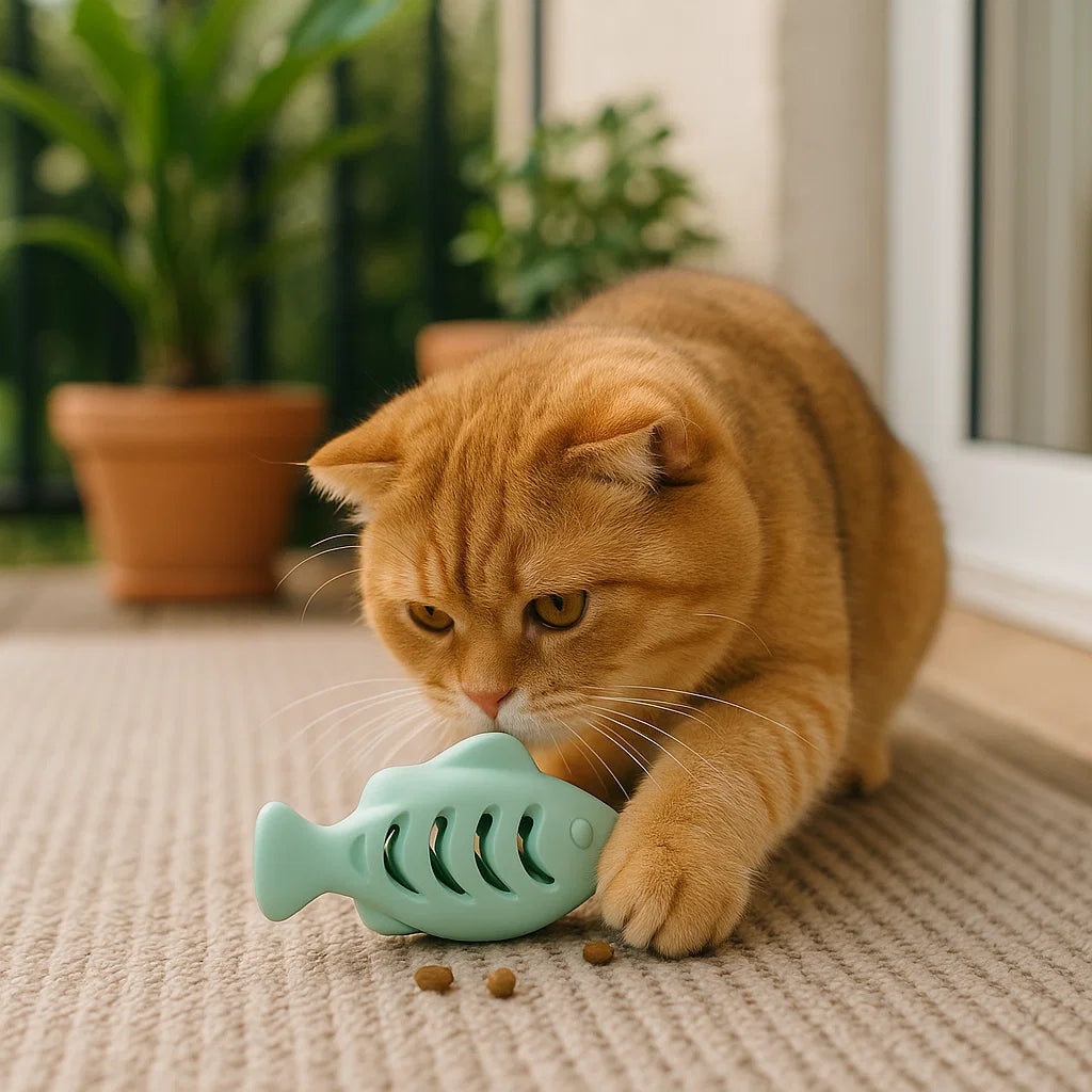 Zahnreinigender Kau- & Knabber Fisch – Interaktiver Snackspender aus Silikon für Katzen