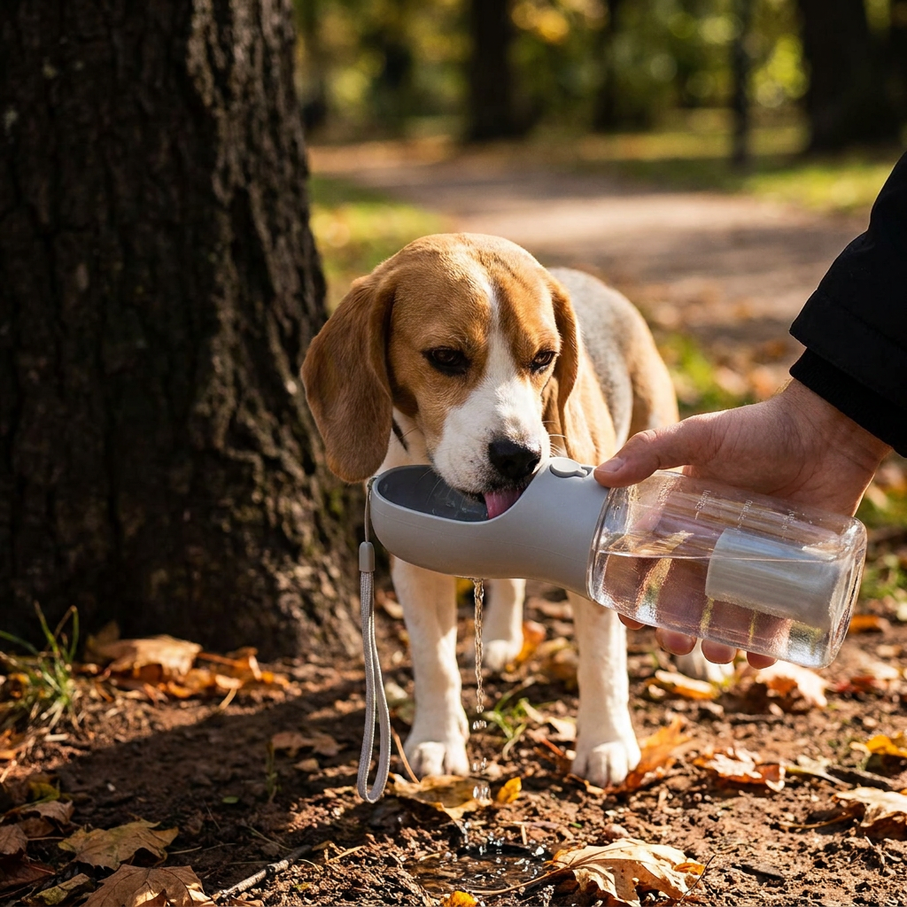 3 in 1 tragbare Hundeflasche mit Futterbehälter und Kotbeutelhalter