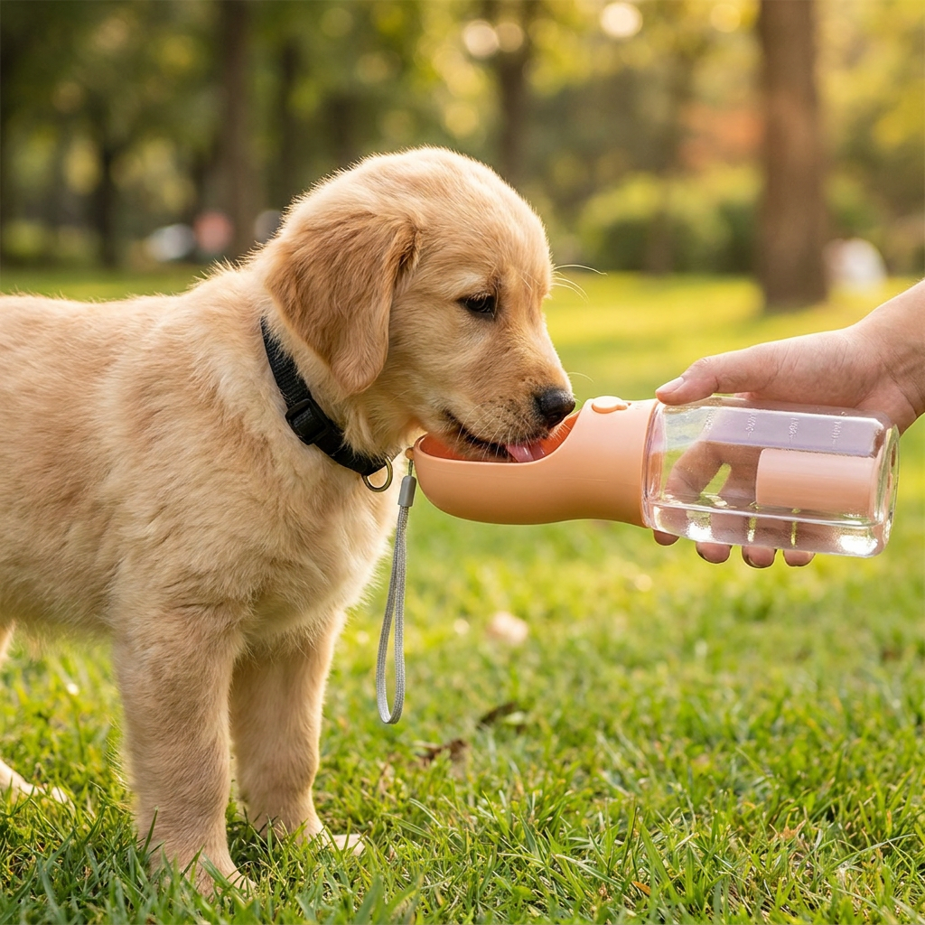3 in 1 tragbare Hundeflasche mit Futterbehälter und Kotbeutelhalter