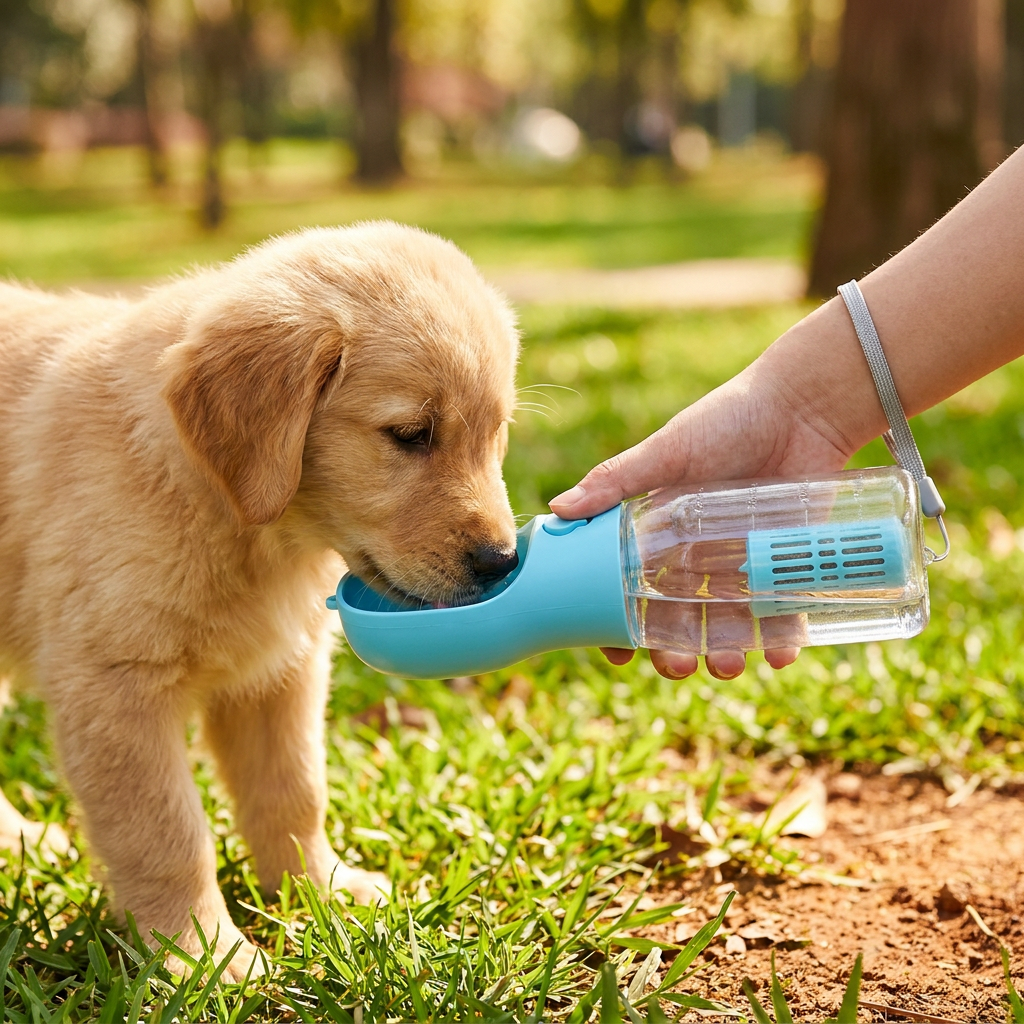 3 in 1 tragbare Hundeflasche mit Futterbehälter und Kotbeutelhalter