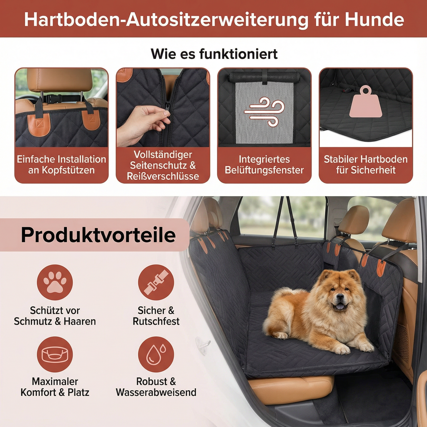Hartboden-Autositzerweiterung für Hunde