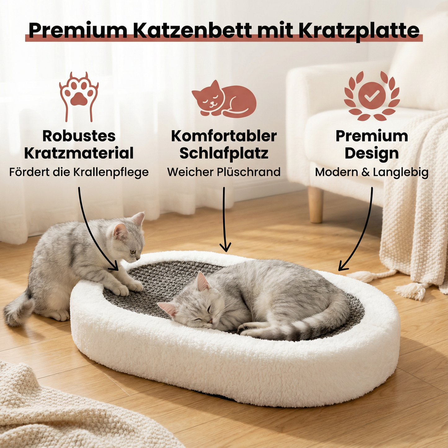 Premium Katzenbett mit Kratzplatte