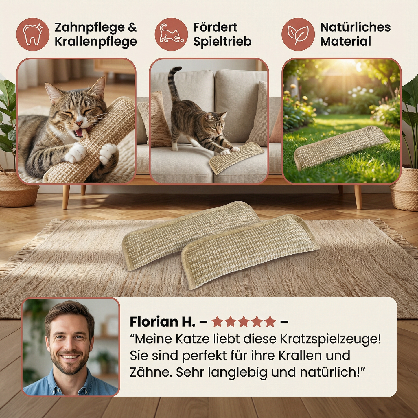 Natürliches Katzenminze Spiel Kratzpad aus Hanfseil für Krallen- und Zahnpflege