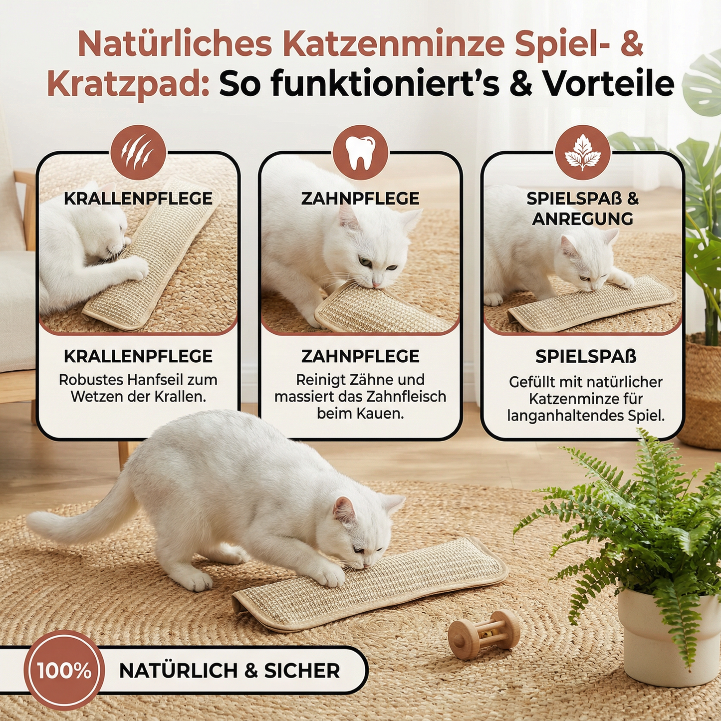 Natürliches Katzenminze Spiel Kratzpad aus Hanfseil für Krallen- und Zahnpflege