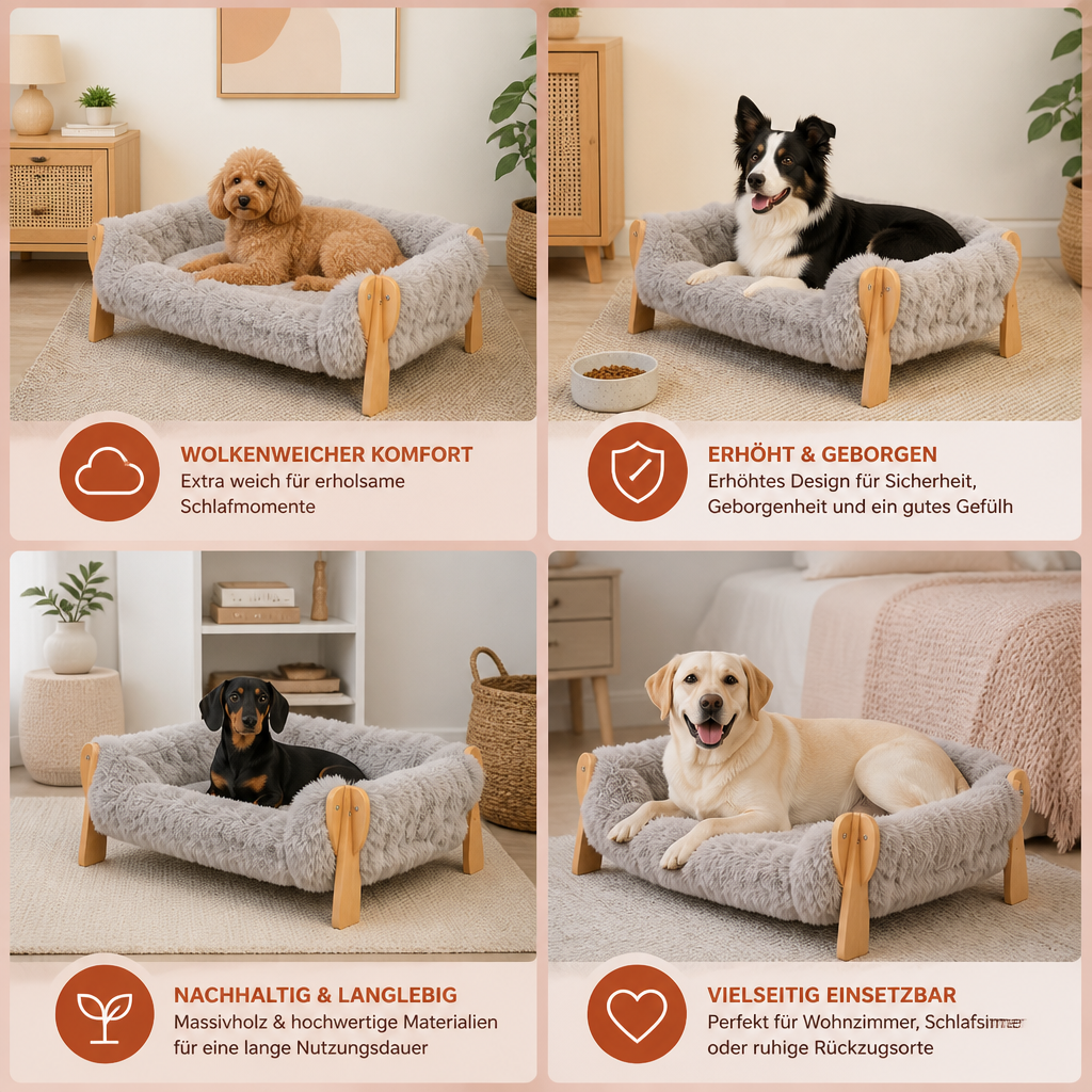 Luxuriöses, erhöhtes Hundebett aus Massivholz