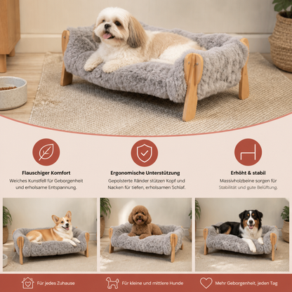Luxuriöses, erhöhtes Hundebett aus Massivholz