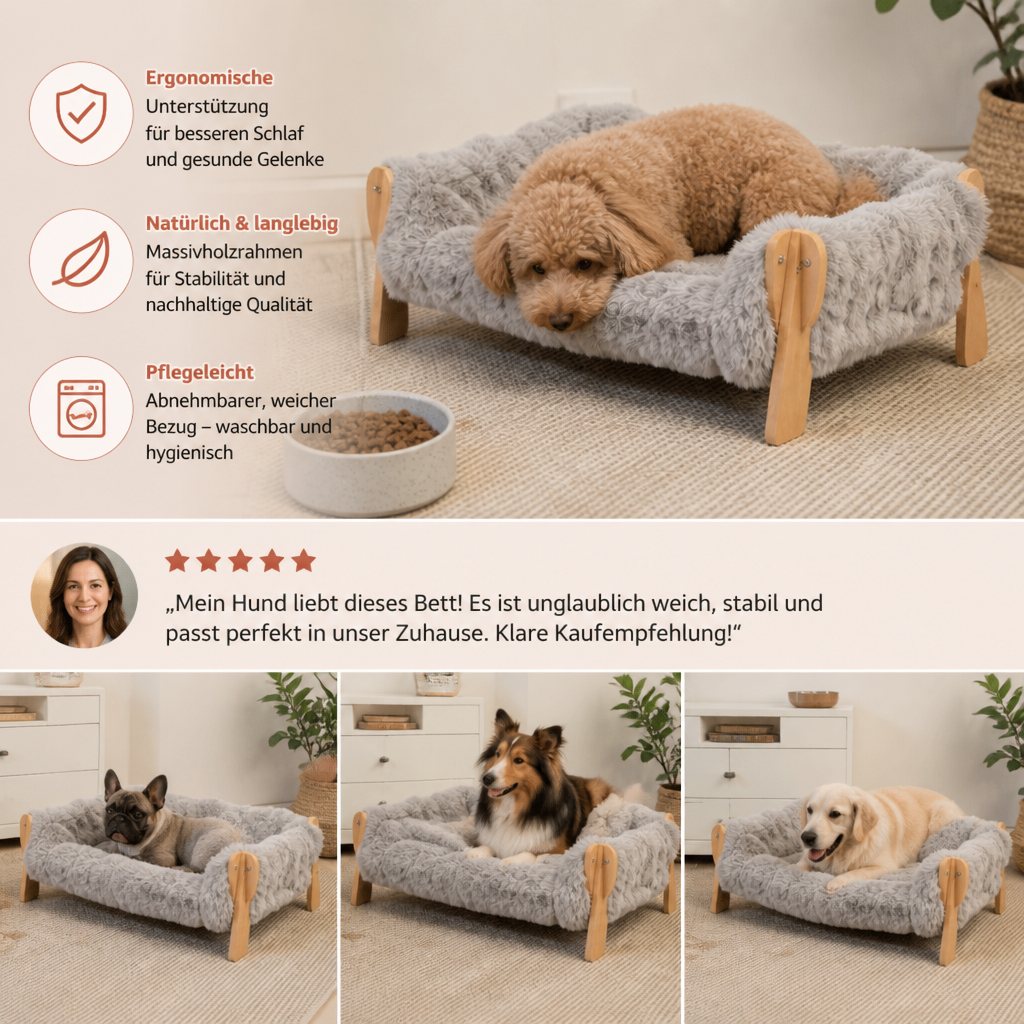 Luxuriöses, erhöhtes Hundebett aus Massivholz