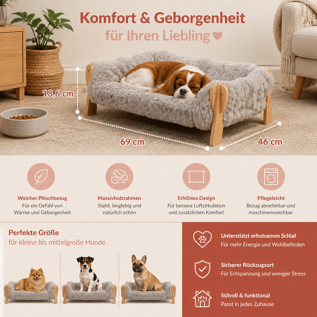 Luxuriöses, erhöhtes Hundebett aus Massivholz
